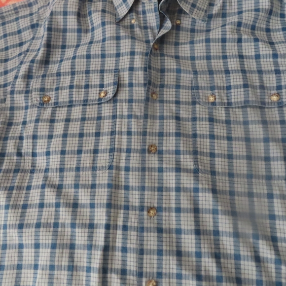 Willis & Geiger Shirt  M Blue white Plaid Long Sleeve Button Down Elbow Patch - Picture 2 of 5